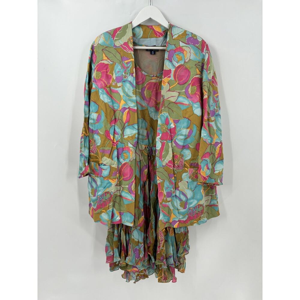 Mila Schon Vintage Dress Blazer Womens 42 / 48 Multicolor Floral Ruffles Layered - Picture 3 of 16